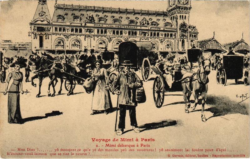 Carte postale ancienne Voyage de Mimi a Paris Gare de Lyon