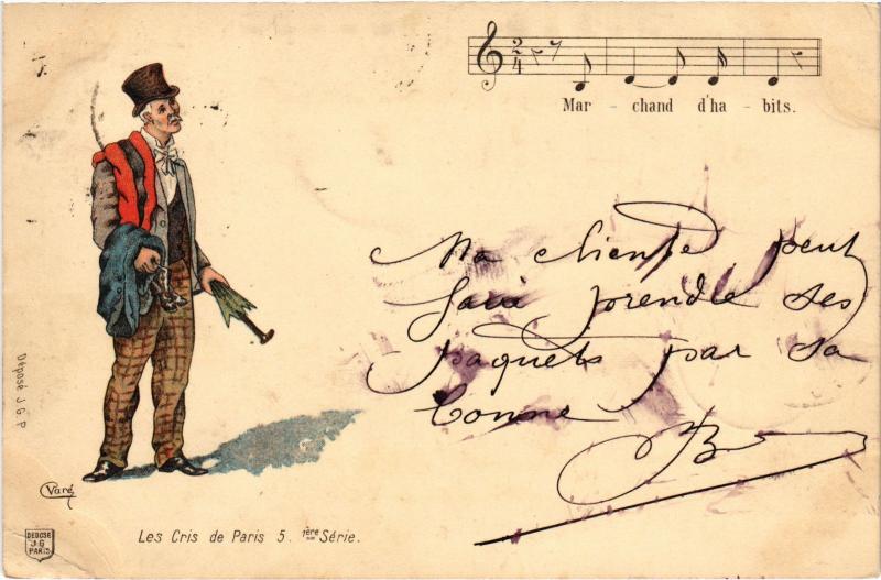Carte postale ancienne Paris Petits metiers Les Cris de Paris