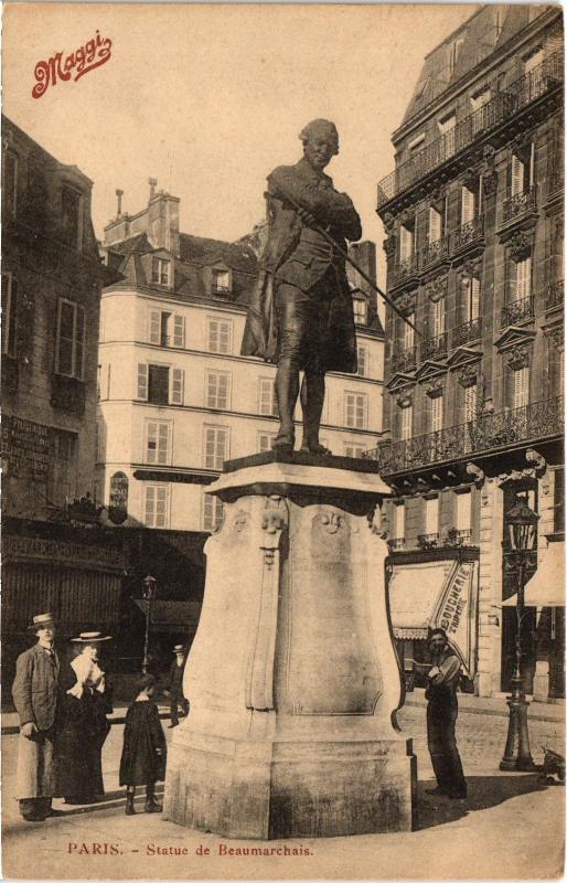 Carte postale ancienne Paris 4e Statue de Beaumarchais à Paris 4e