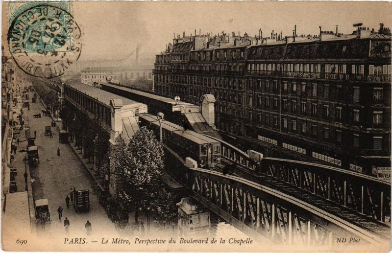Carte postale ancienne Le Métro - Perspective du Boulevard de la Chapelle à Paris 10e