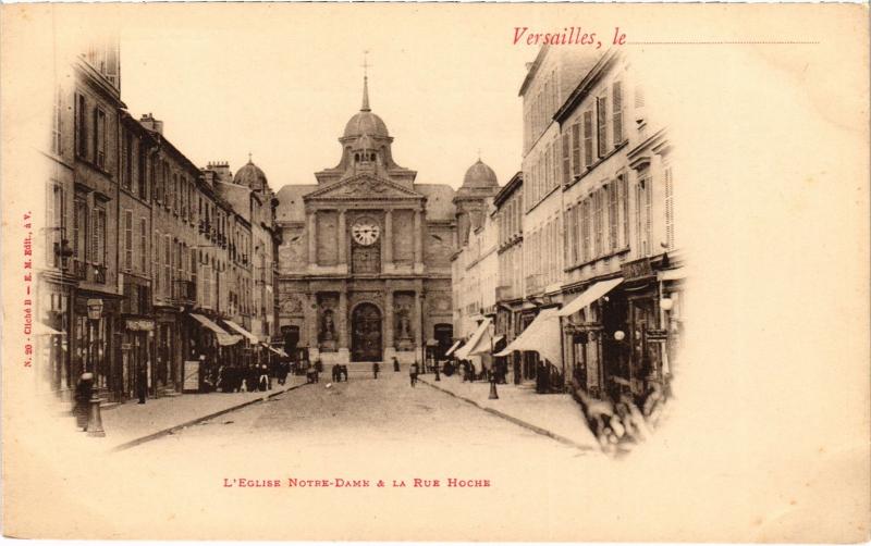 Carte postale ancienne Versailles L'Eglise Notre-Dame&La Rue Hoche France à Versailles