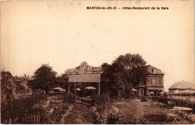 Carte postale ancienne Mantes la Jolie Hotel-Restaurant de la Gare France à Mantes-la-Jolie