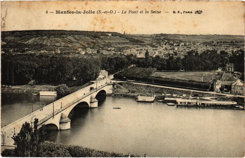 Carte postale ancienne Mantes la Jolie Le Pont et la Seine France à Mantes-la-Jolie