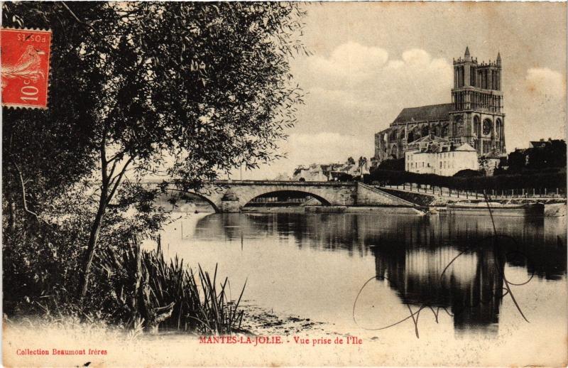 Carte postale ancienne Mantes la Jolie Vue prise de l'Ile France à Mantes-la-Jolie