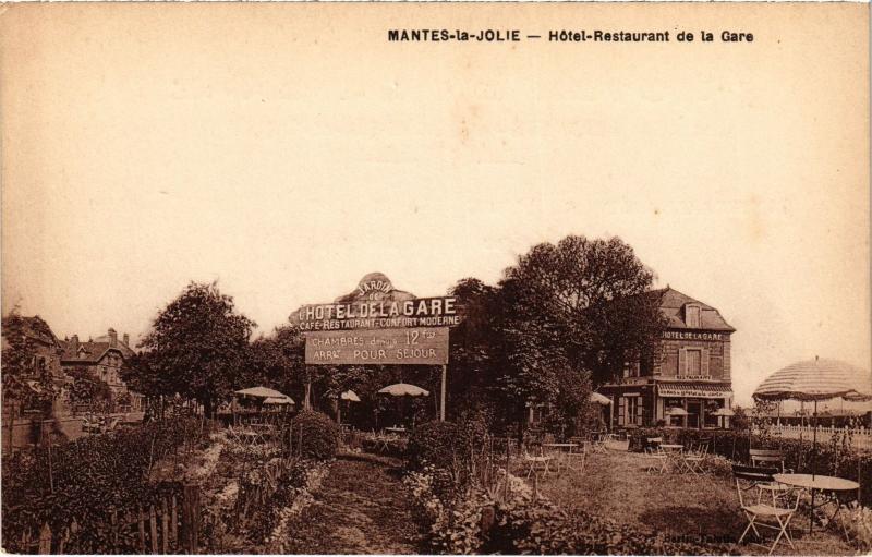 Carte postale ancienne Mantes la Jolie Hotel-Restaurant de la Gare France à Mantes-la-Jolie