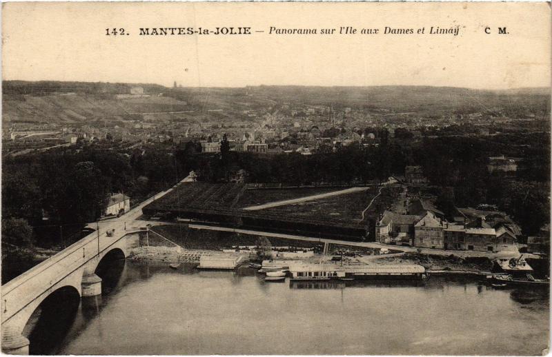 Carte postale ancienne Mantes la Jolie Panorama sur l'Ile aux Dames et Limay France à Limay