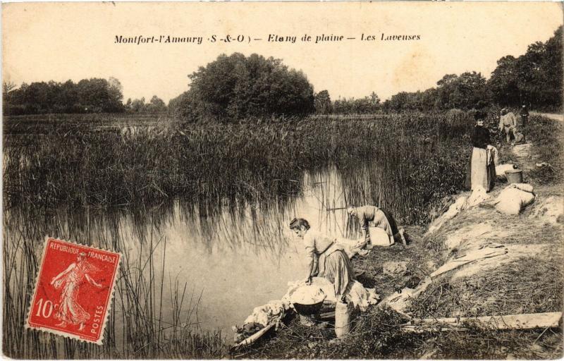 Carte postale ancienne Montfort l'Amaury Etang de plaine, Les Laveuses France à Montfort-l'Amaury