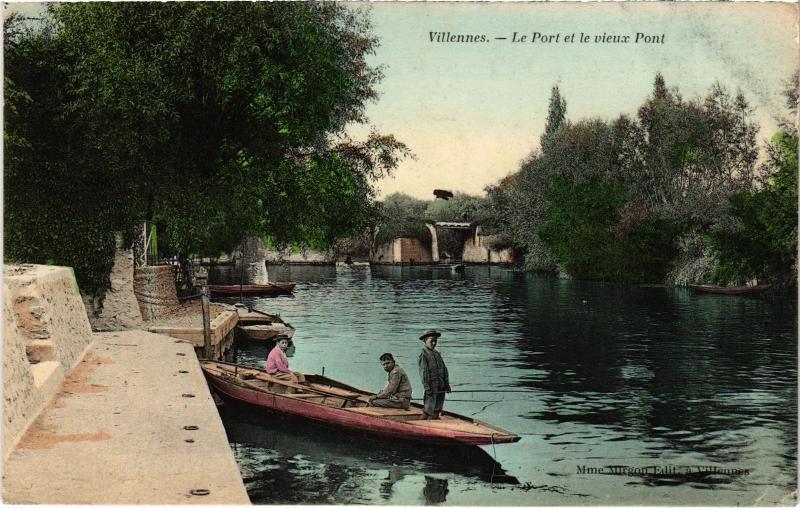 Carte postale ancienne Villennes s Seine Le Port et le vieux Pont France