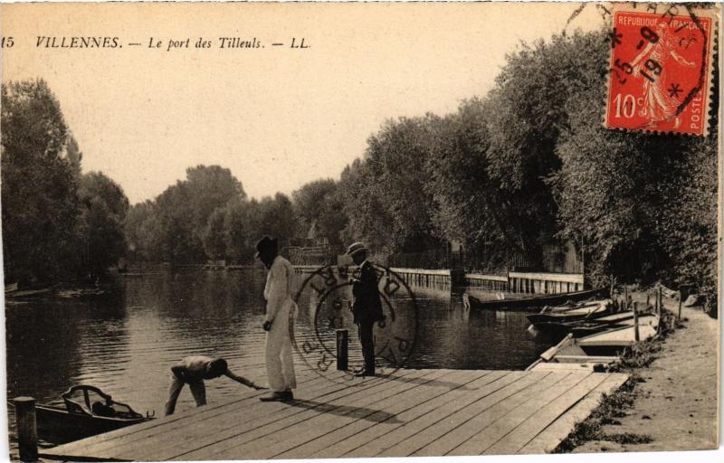 Carte postale ancienne Villennes s Seine Le port des Tilleuls France