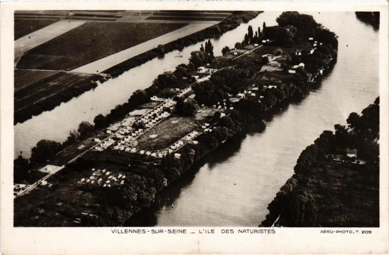 Carte postale ancienne Villennes s Seine L'Ile des Naturistes France
