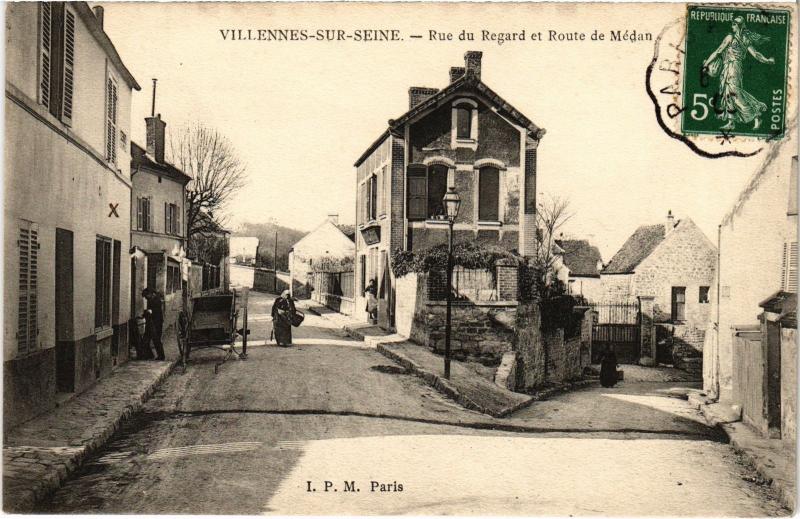 Carte postale ancienne Villennes s Seine Rue du Regard et Route de Medan France