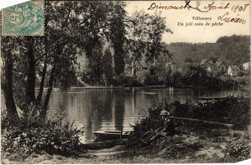 Carte postale ancienne Villennes s Seine Un joli coin de peche France