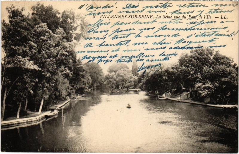 Carte postale ancienne Villennes s Seine La Seine vue du Pont de l'Ile France