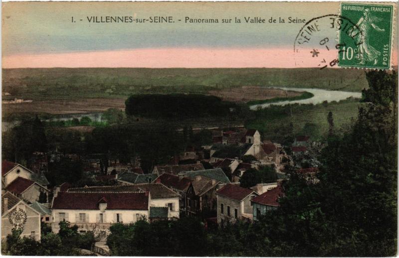 Carte postale ancienne Villennes s Seine Panorama s la Vallee de la Seine France