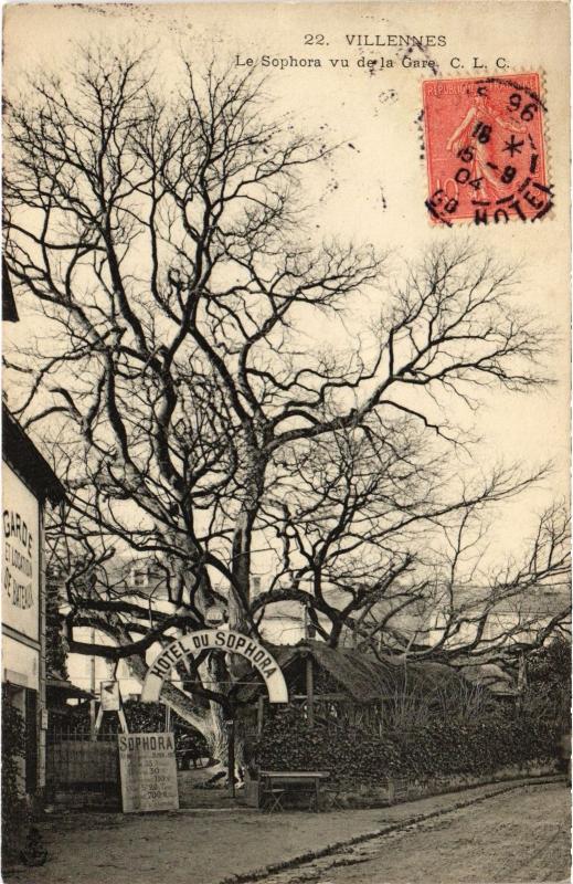 Carte postale ancienne Villennes s Seine Le Sophora vu de la Gare France