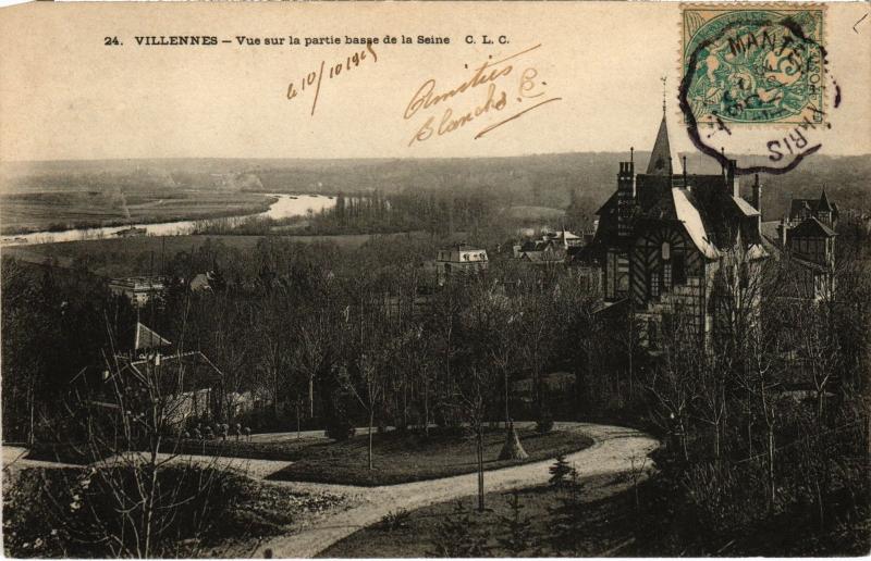 Carte postale ancienne Villennes s Seine Vue sur la partie basse de la Seine France