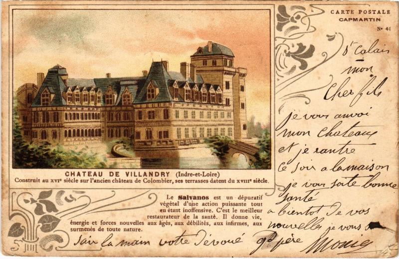 Carte postale ancienne Villandry Le Chateau France à Villandry
