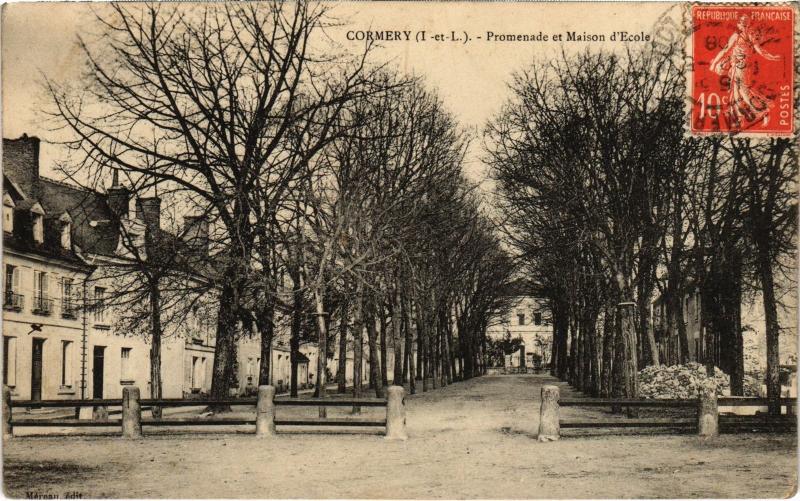 Carte postale ancienne Cormery Promenade et Maison d'Ecole France à Cormery