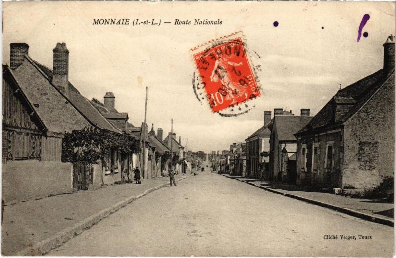 Carte postale ancienne Monnaie Route Nationale France à Monnaie