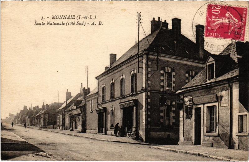 Carte postale ancienne Monnaie Route Nationale France à Monnaie