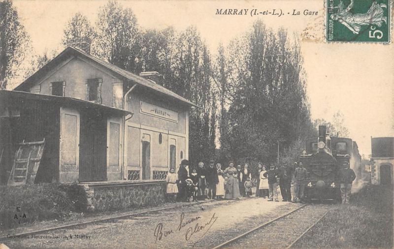 Carte postale ancienne Marray - La Gare - Train - cliché rare à Marray