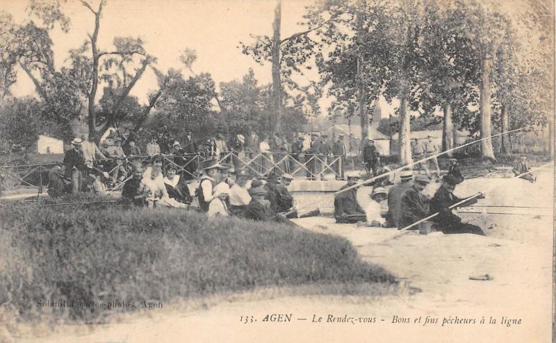 Carte postale ancienne Agen - Le Rendez Vous - Bons Et Fins Pecheurs A La Ligne - cpa rare à Agen
