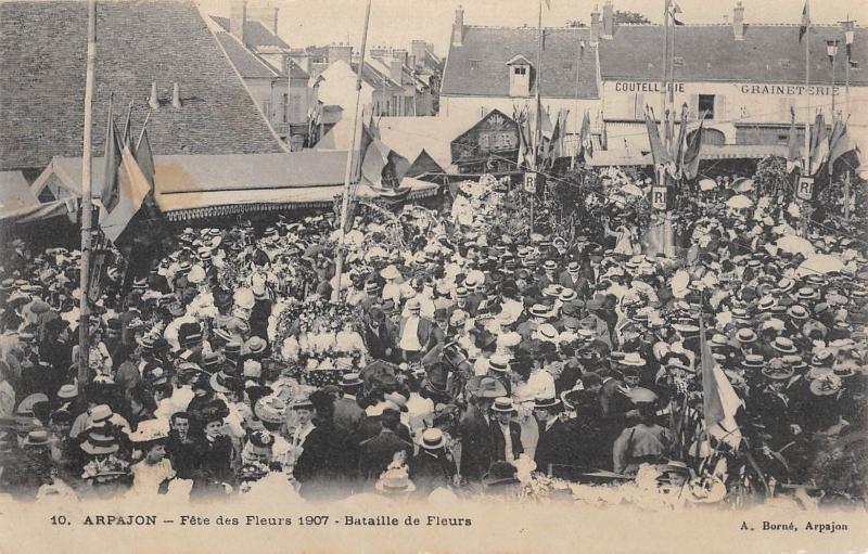 Carte postale ancienne Arpajon - Fete Des Fleurs 1907 - Bataille Des Fleurs à Arpajon