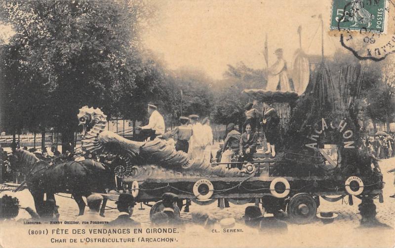 Carte postale ancienne Arcachon - Fete Des Vendanges En Gironde - Char De L'Ostreiculture à Arcachon