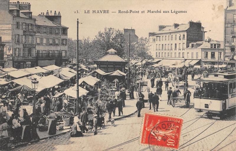 Carte postale ancienne Le Havre - Rond Point Et Marche Aux Legumes au Havre