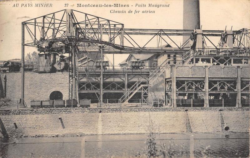 Carte postale ancienne Au Pays Minier - Montceau Les Mines - Puits Maugrand - Chemin De Fer Aeri à Montceau-les-Mines