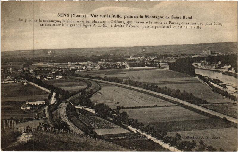 Carte postale ancienne Sens Vue sur la Ville,prise de la Montagne de Saint-Bond France