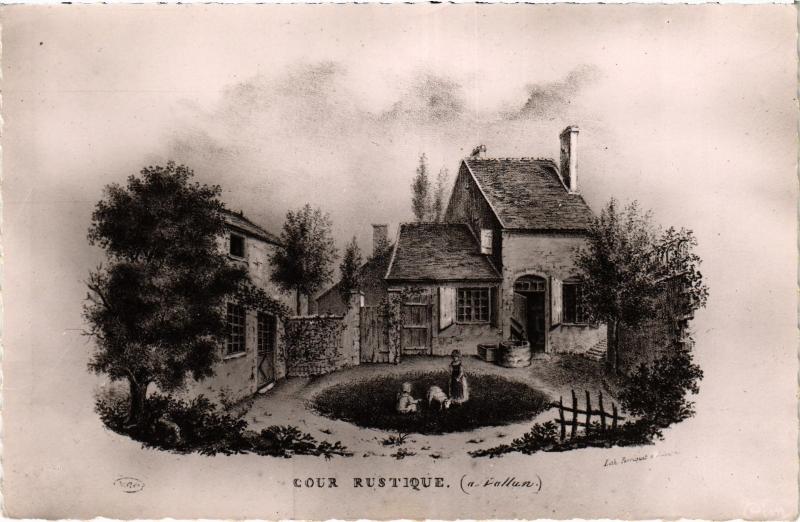 Carte postale ancienne Vallan Cour rustique vers 1830 France à Vallan
