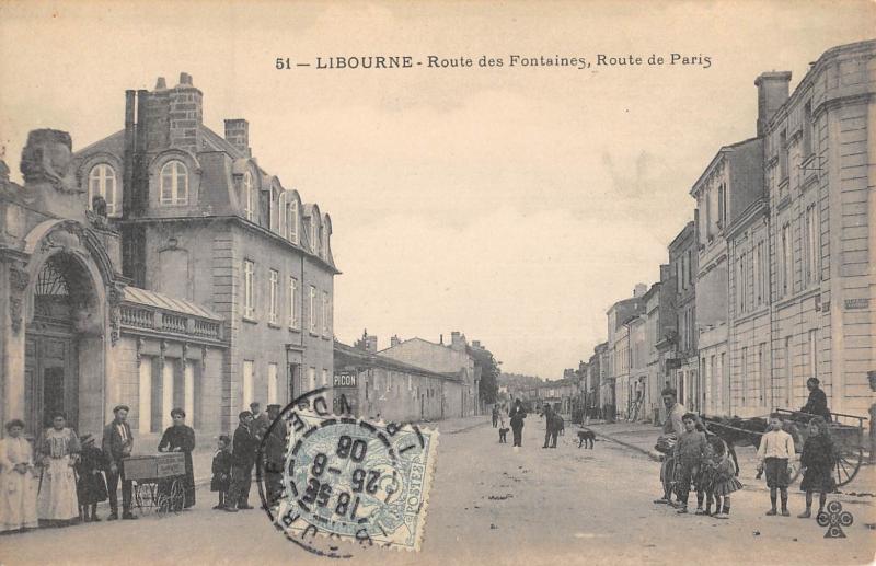 Carte postale ancienne Libourne - Route Des Fontaines - Route De Paris à Libourne