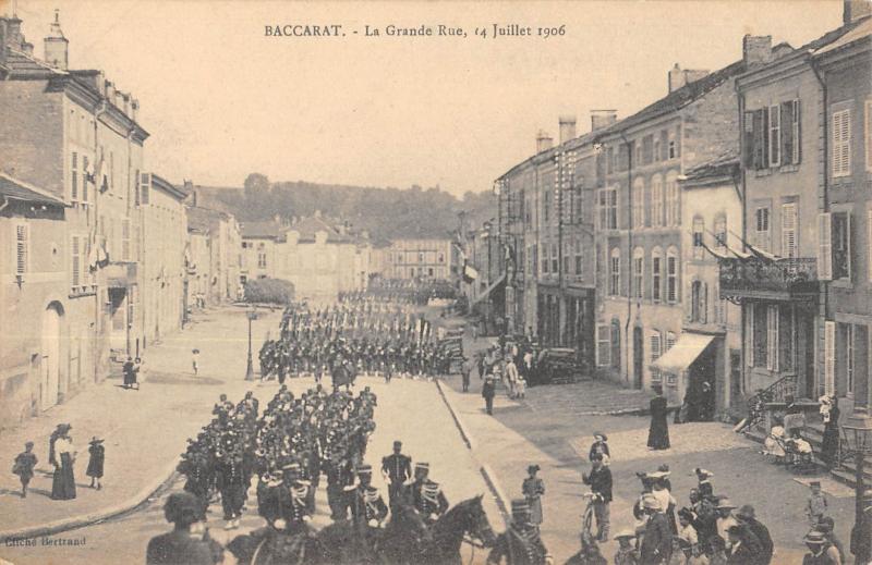 Carte postale ancienne Baccarat - La Grande Rue - 14 Juillet 1906 à Baccarat
