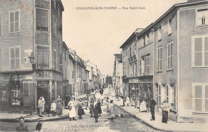 Carte postale ancienne Chalons Sur Marne - Rue Saint Jean - Tabac
