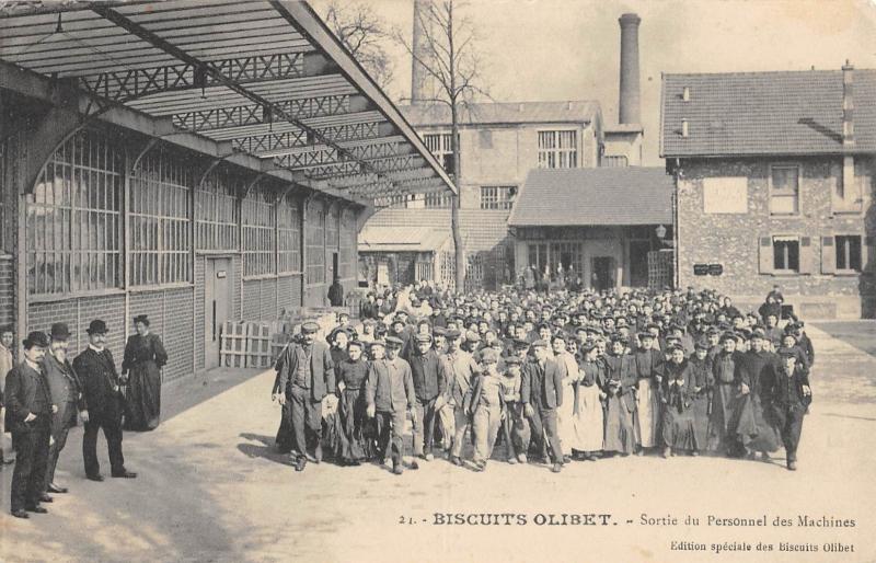 Carte postale ancienne Paris - Biscuits Olibet - Sortie Du Personnel Des Machines à Paris