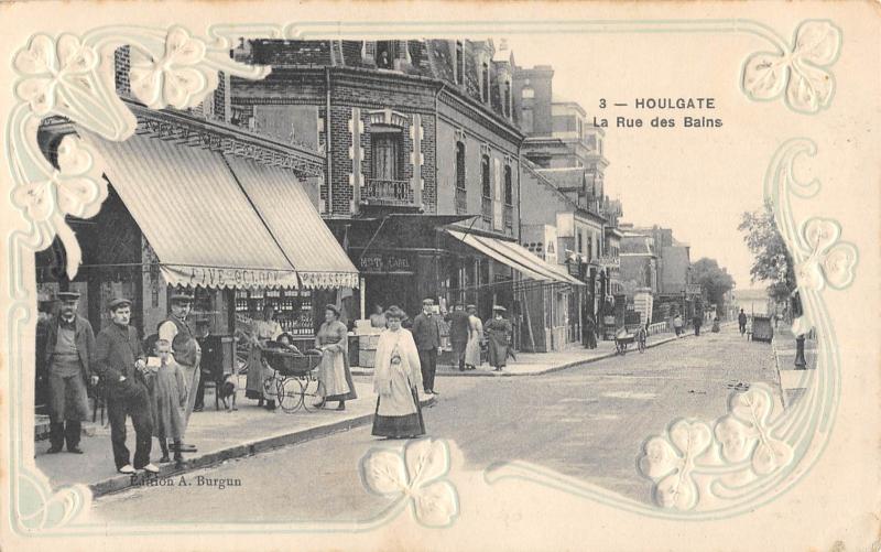 Carte postale ancienne Houlgate - La Rue Des Bains - Cpa Gaufree - Patisserie Five O'Clock à Houlgate