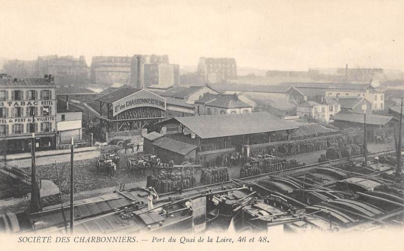 Carte postale ancienne Société des Charbonniers - Port du Quai de Loire, 46 et 48 à Paris 19e