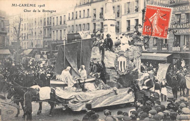 Carte postale ancienne Paris - Mi Careme - Char De La Bretagne à Paris