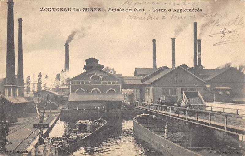 Carte postale ancienne Montceau Les Mines - Entree Du Port - Usine D'Agglomeres à Montceau-les-Mines