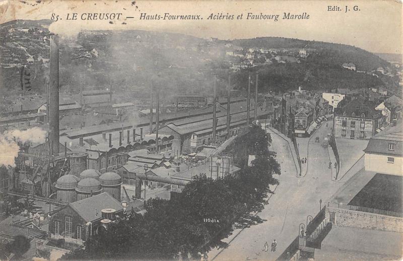 Carte postale ancienne Le Creusot - Hauts Fourneaux - Acieries Et Faubourg Marolle au Creusot