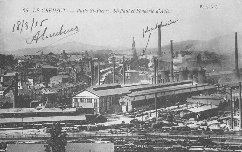 Carte postale ancienne Le Creusot - Puits Saint Pierre - Saint Paul Et Fonderie D'Acier au Creusot