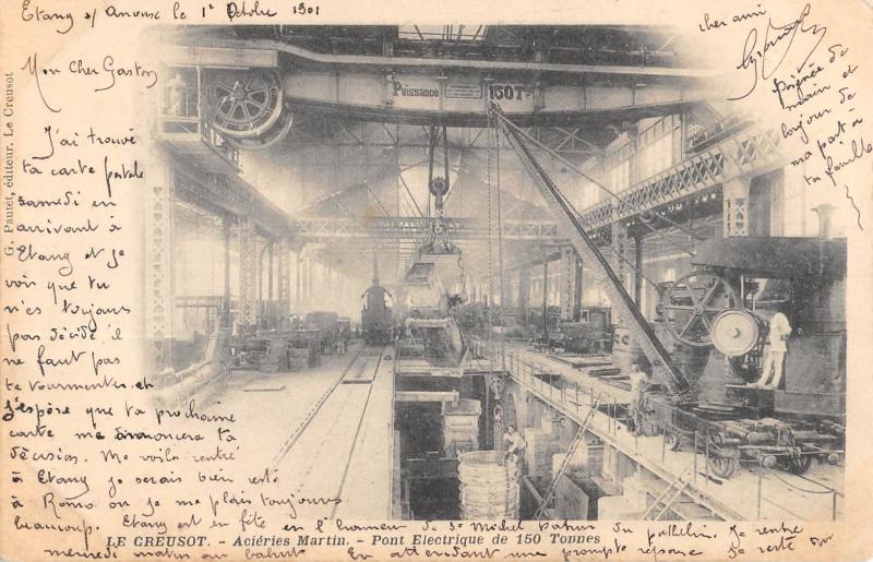 Carte postale ancienne Le Creusot - Acieries Martin - Pont Electrique De 150 tonnes au Creusot