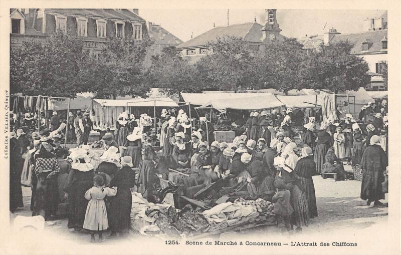 Carte postale ancienne Scene De Marche A Concarneau - L'Attrait Des Chiffons à Concarneau