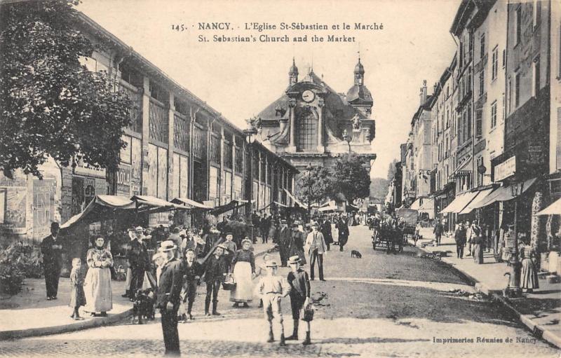 Carte postale ancienne Nancy - L'Eglise Saint Sebastien Et Le Marche à Nancy