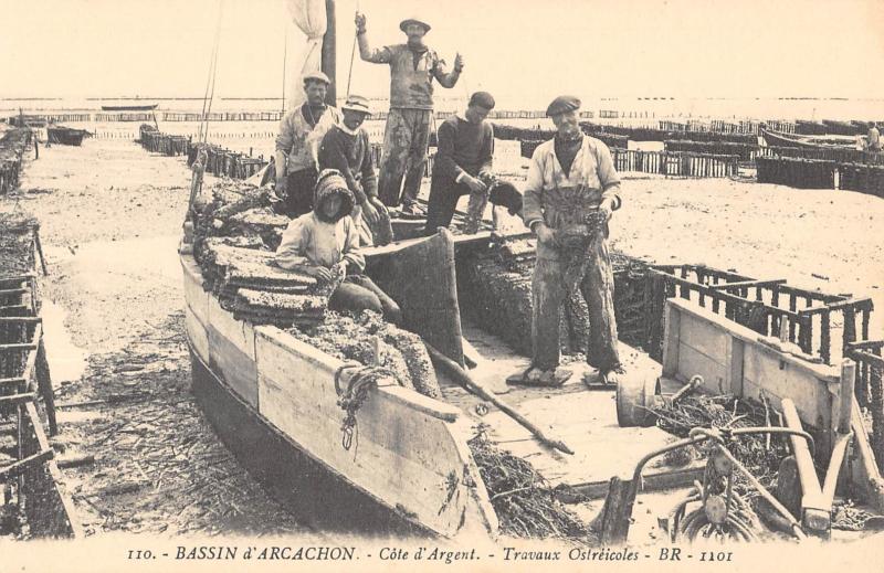 Carte postale ancienne Bassin D'Arcachon - Travaux Ostreicoles à Arcachon
