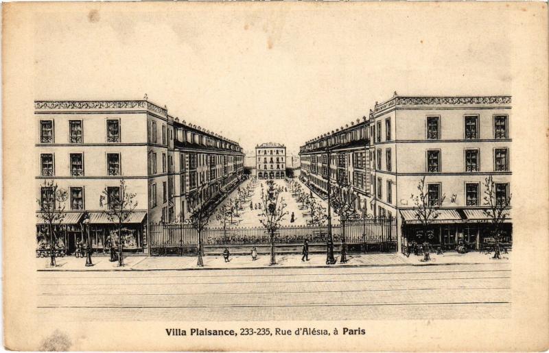 Carte postale ancienne Villa Plaisance - Rue d'Alésia à Paris 14e