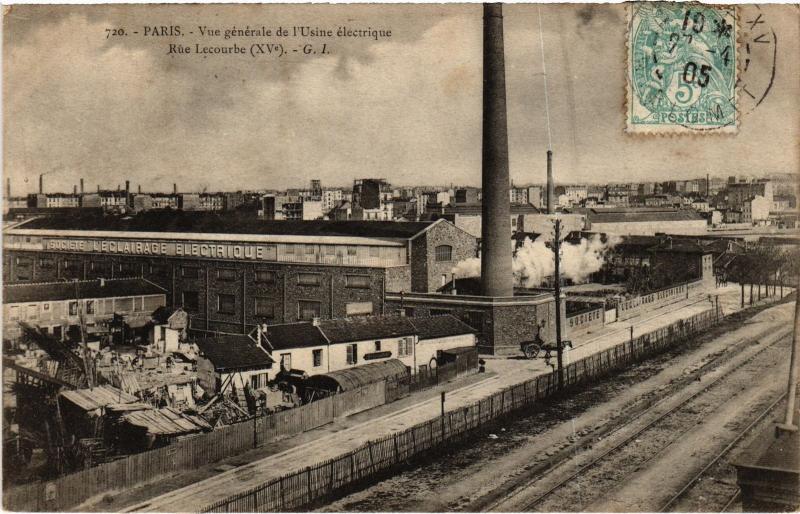 Carte postale ancienne Vue générale de l'Usine électrique - Rue Lecourbe à Paris 15e