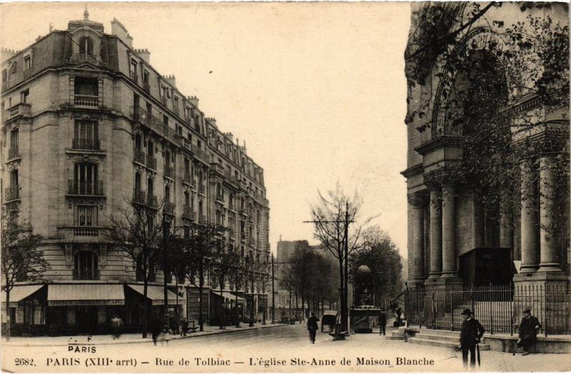 Carte postale ancienne Rue de Tolbiac - L'église Sainte-Anne de Maison Blanche à Paris 13e