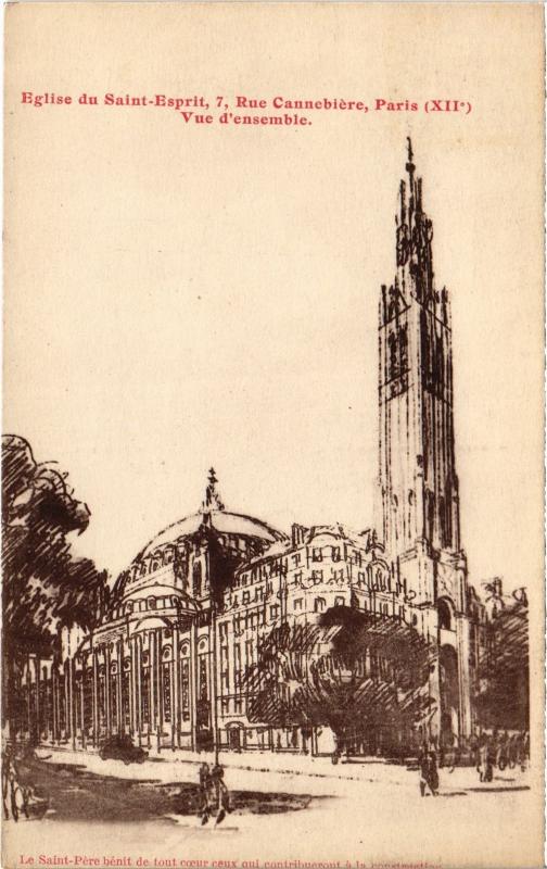 Carte postale ancienne Eglise du Saint-Esprit - Rue Cannebière - Vue d'ensemble à Paris 12e